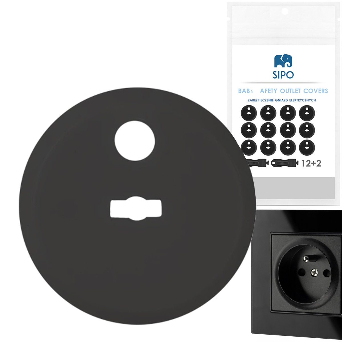 SIPO Protective covers for electric sockets, black 12 pcs banaby.co.uk
