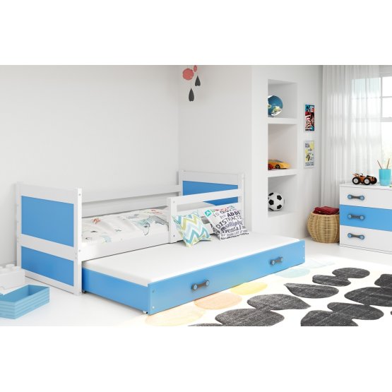 Baby bed with extra bed Rocky - white-blue