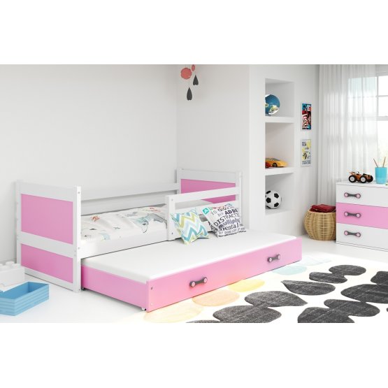 Baby bed with extra bed Rocky - white-pink