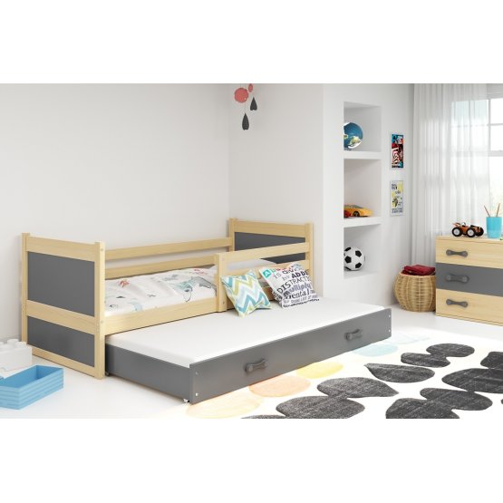 Baby bed with extra bed Rocky - natural-gray