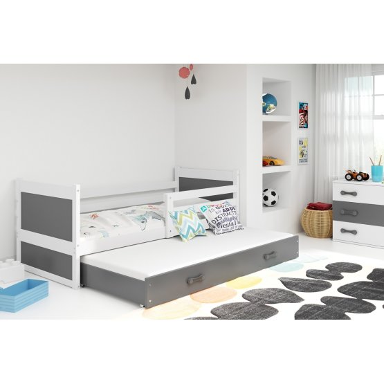 Baby bed with extra bed Rocky - white-gray
