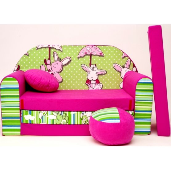 Bunnies Children's Sofa Bed - Green-Purple