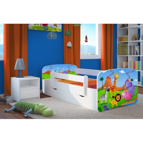 Children's bed with barrier Ourbaby - Safari - white