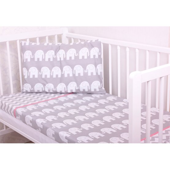Linen to cribs - Elephants - grey 135x100cm