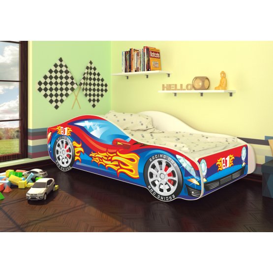 Ourbaby children's bed car red-blue + mattress