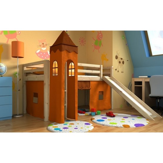 Gabi Mid Sleeper Bed with Tower and Slide - Pine