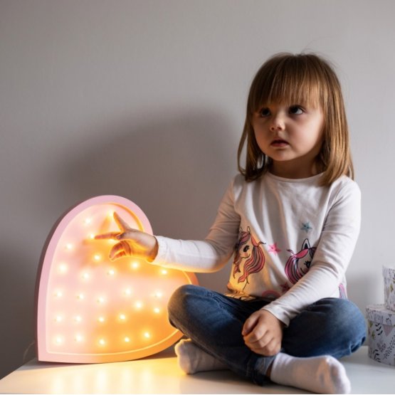 Children's wooden lamp ICE lamp Heart - pink
