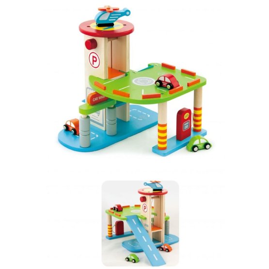 Wooden parking - play set with elevator