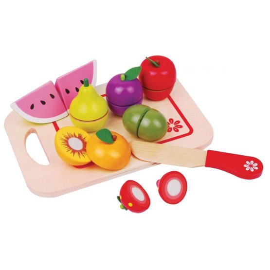 Wooden fruits with a cutting board
