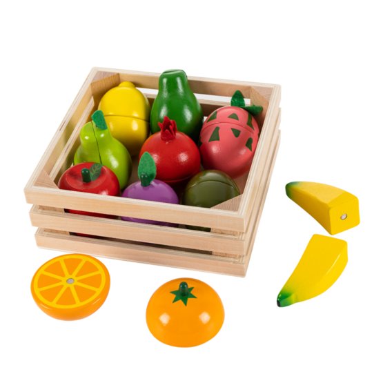 Wooden set of fruits in a crate
