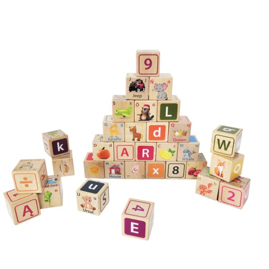 Wooden blocks - letters, numbers and pictures