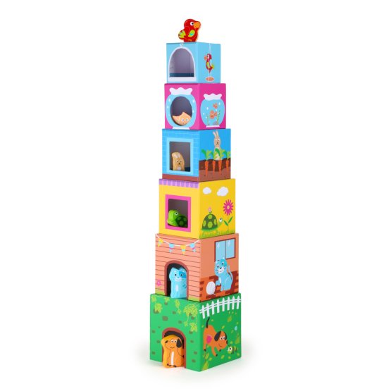 Small Foot Cube tower with wooden animals