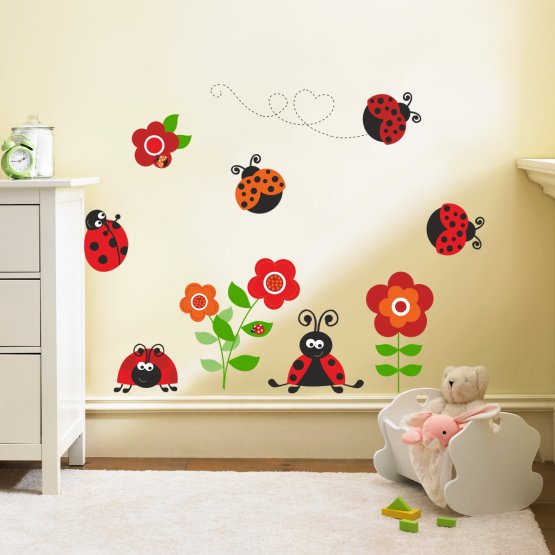 Wall Decoration - Ladybirds with Flowers