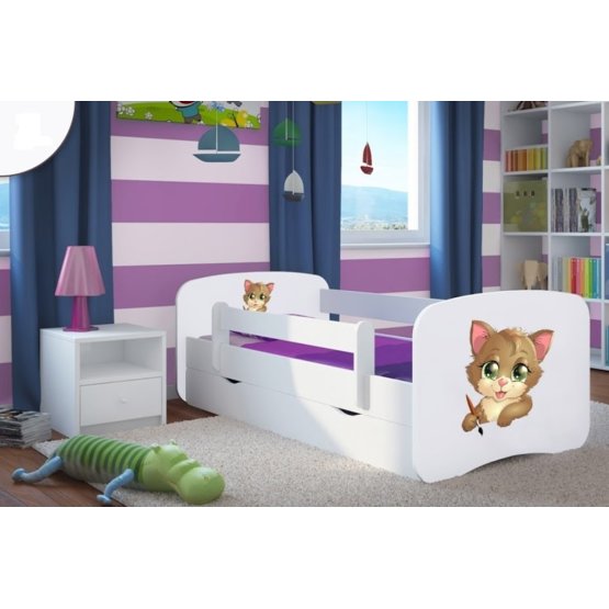 Ourbaby Children's Bed with Safety Rail - Kitty - White