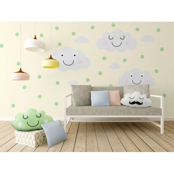 Decoration to wall - merry clouds + mint dots