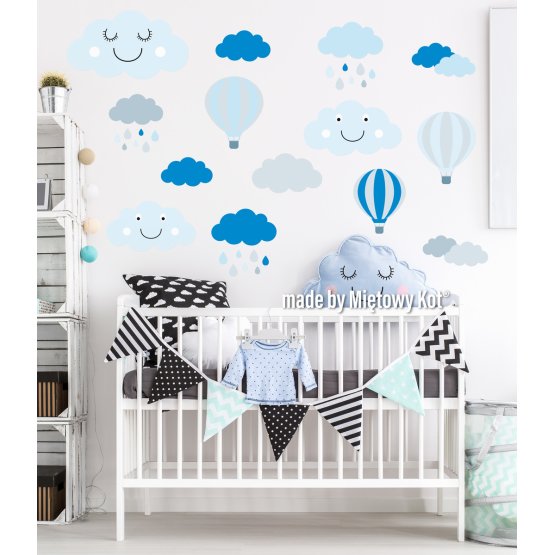 Wall Decoration - Grey-Blue Clouds and Balloons
