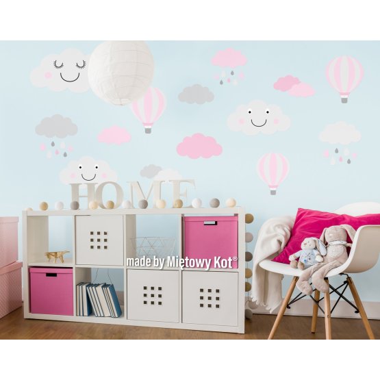Wall Decoration - Grey-Pink Clouds and Balloons