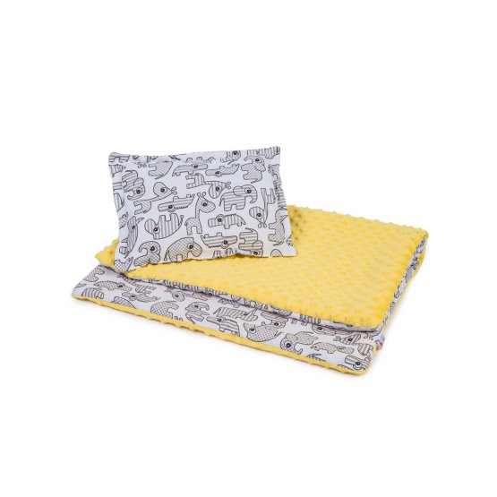Baby blanket and pillow L Animals - yellow