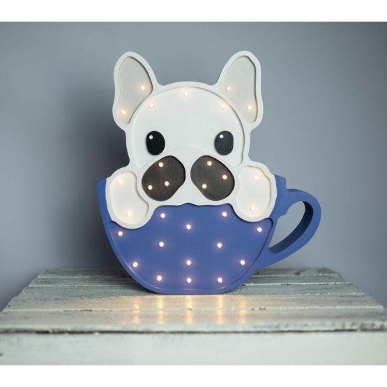 Children's wooden lamp ICE lamp Bulldog in cup - blue
