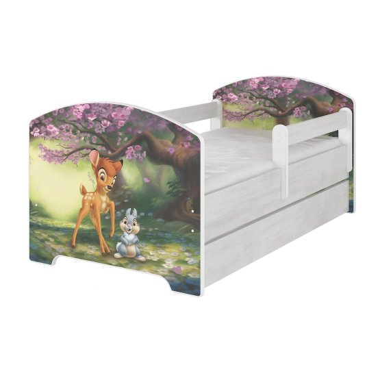 Children's bed with a barrier - Bambi fawn - Norwegian pine decor
