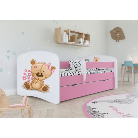 Children's bed with barrier Ourbaby -Méďa - pink