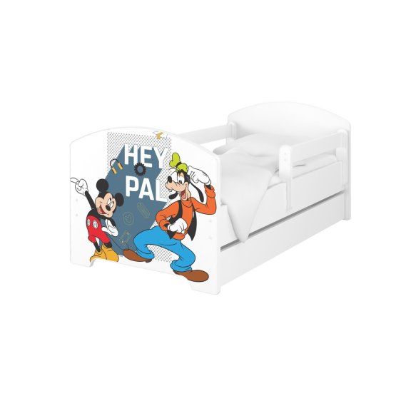 Baby bed with barrier - Mickey and Goofy - white