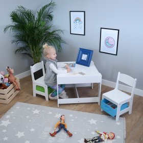Ourbaby children's table with chairs with green and blue storage box, SENDA