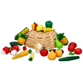 Wooden fruits and vegetables in a basket of 21 pcs