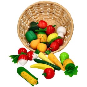 Wooden fruits and vegetables in a basket of 21 pcs