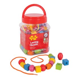 Bigjigs Toys Wooden string beads in a jar