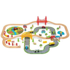 Bigjigs Rail Wooden train track with country road 80 parts