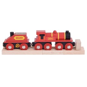 Bigjigs Rail Red locomotive with tender + 3 rails, Bigjigs Rail
