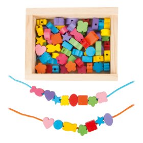 Small Foot Wooden stringing beads shapes in a box, small foot