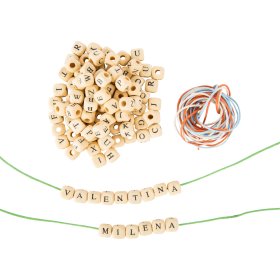 Wooden string beads with letters, small foot