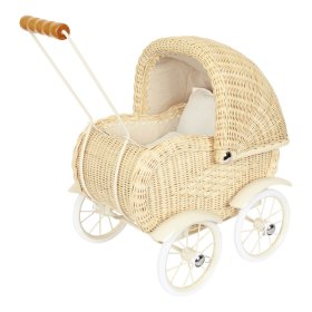 Wicker stroller for dolls - natural wood