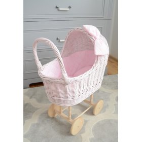 High wicker pram for dolls - pink, Ourbaby®