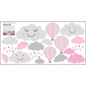 Wall Decoration - Grey-Pink Clouds and Balloons, Mint Kitten