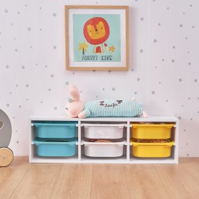 Shelf with storage boxes Explorer - blue / white / yellow
