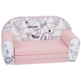 Children's sofa Forest animals - pink-black-white, Delta-trade
