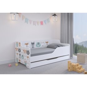 Children's bed with back LILU 160 x 80 cm - Animals, Wooden Toys