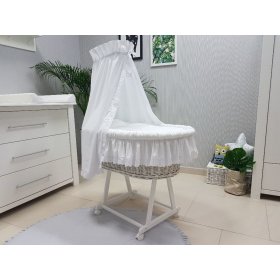 Wicker cot with equipment for baby - white, BabyWorld