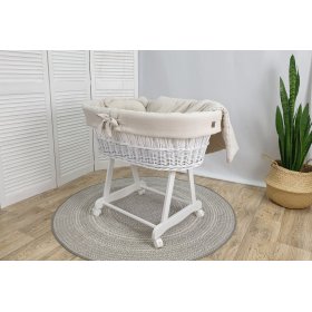 Wicker bed with equipment for a baby - beige