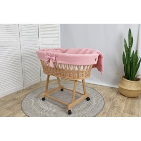 Wicker bed with equipment for a baby - old pink