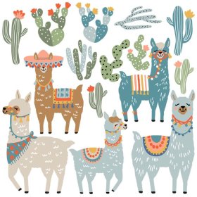 Set of wall stickers - Llamas 14 pcs