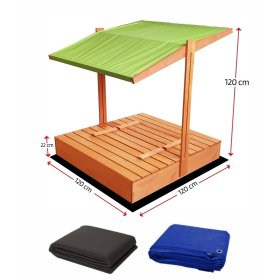 Lockable sandpit with benches and a roof 120 x 120 - green