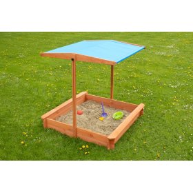 Wooden sandpit with benches and roof 120 x 120 - blue, Evistol