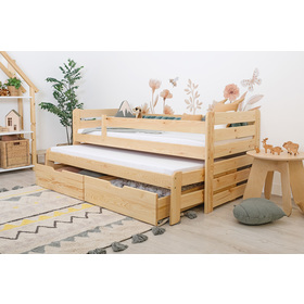 Children's bed with extra bed and barrier Praktik - natural